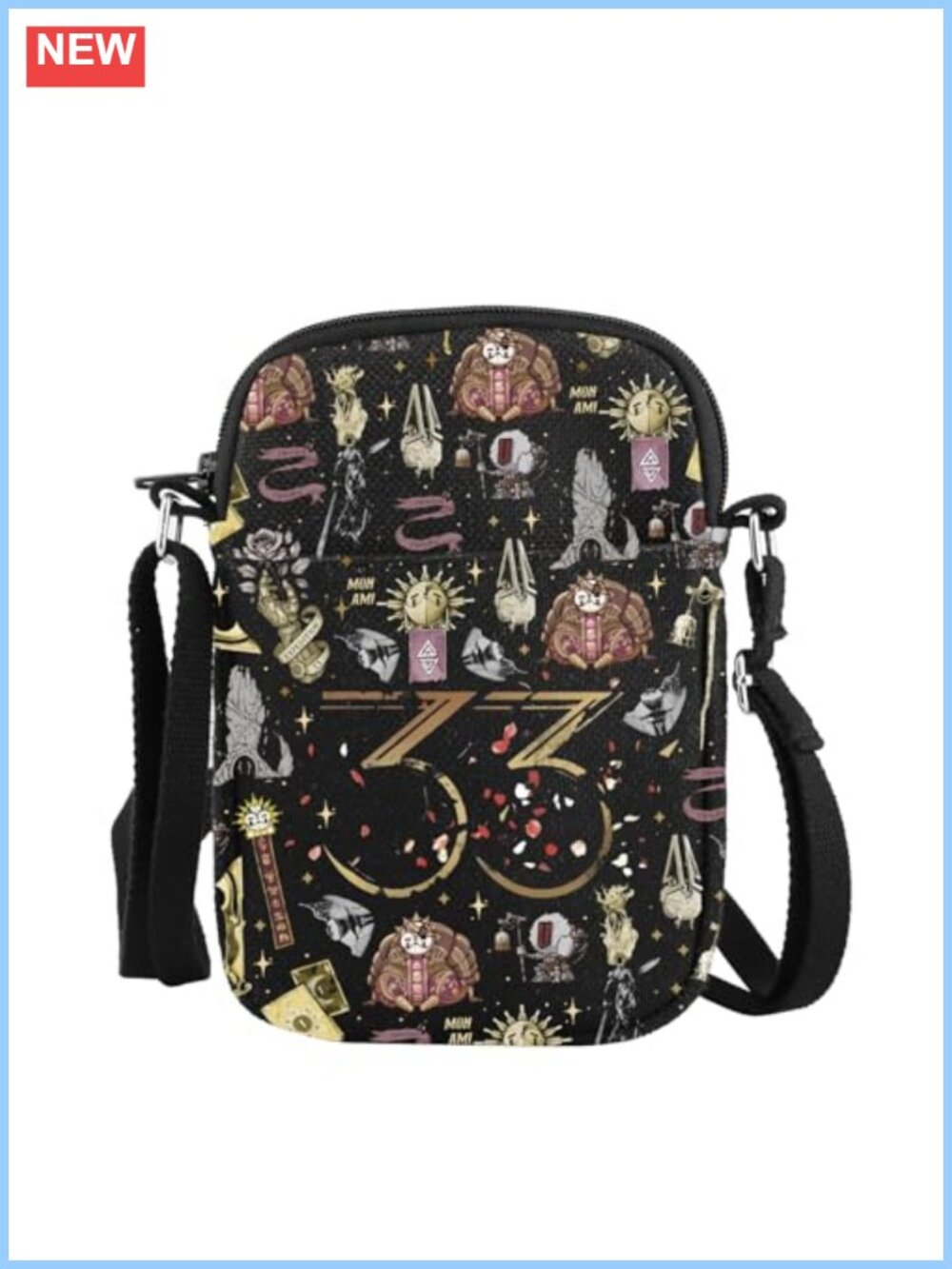 Cotton Linen Crossbody Bag Cartoon Satchel Adjustable Strap Gaming